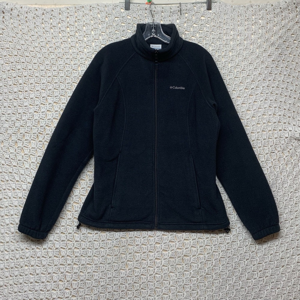 Columbia Jacket Sweater Womens Sz M Black Fleece Outdoor Full‎ Zip Long Slevee